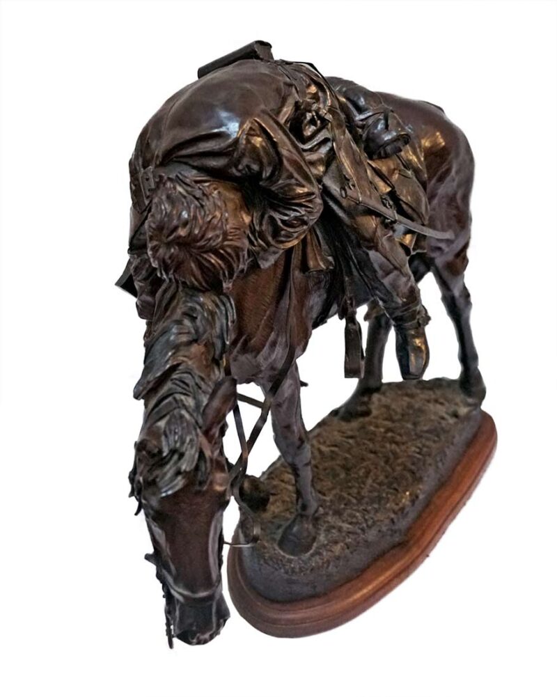 Carried to Safety - bronze Civil War Sculpture of Horse and Wounded Rider by James Muir