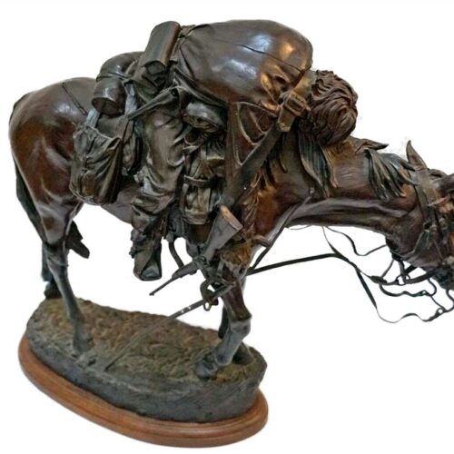 Carried to Safety – bronze Civil War Sculpture of Horse and Wounded Rider by James Muir