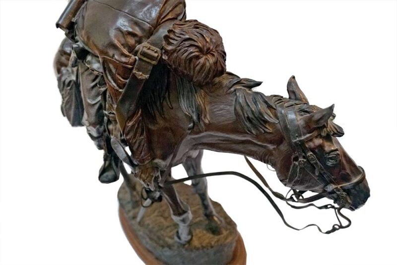 Carried to Safety - bronze Civil War Sculpture of Horse and Wounded Rider by James Muir