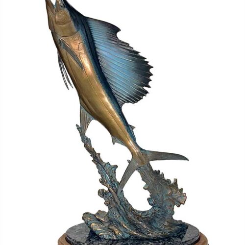 Flyin’ Sail a bronze Sailfish sculpture by Kent Ullberg