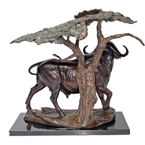 High Noon, a bronze sculpture of a Cape Buffalo under an Acacia Tree by noted wildlife artist Kent Ullberg