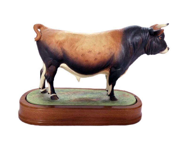 Jersey Bull a hand painted porcelain sculpture by noted artist Doris Lindner