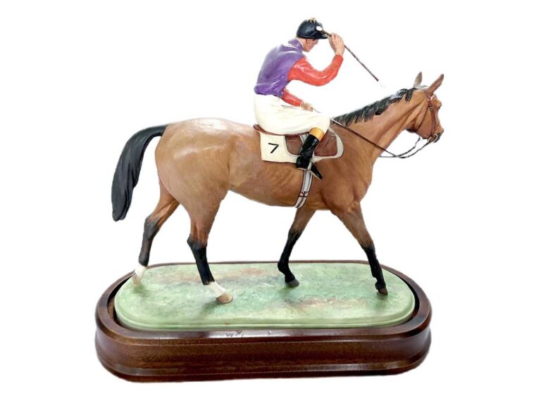 The Winner a porcelain sculpture of a race horse and jockey by noted Artist Doris Lindner for Royal Worcester