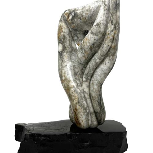 Michele Chapin carved stone sculpture alabaster on Belgium Marble titled Silver Lining