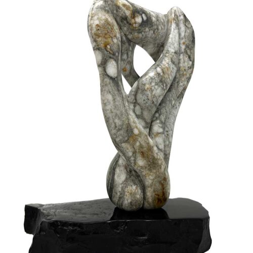 Michele Chapin carved stone sculpture alabaster on Belgium Marble titled Silver Lining