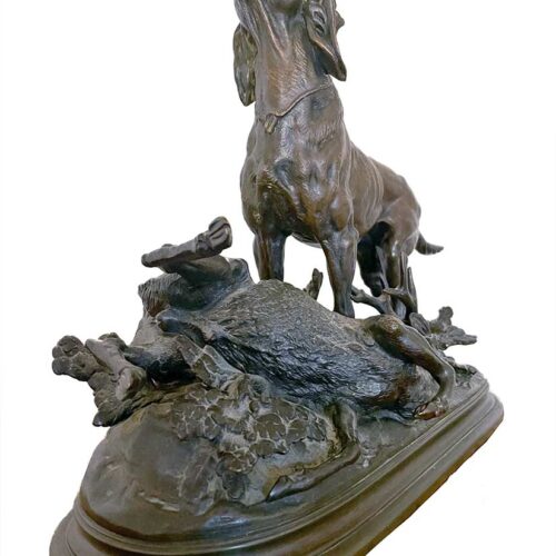 Paul-Édouard Delabrièrre the Dog and Deer (ttb) a bronze sculpture