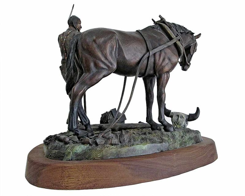 Ed Swena bronze Native American time sculpture creation titled 100 B.C. (Before Casinos)