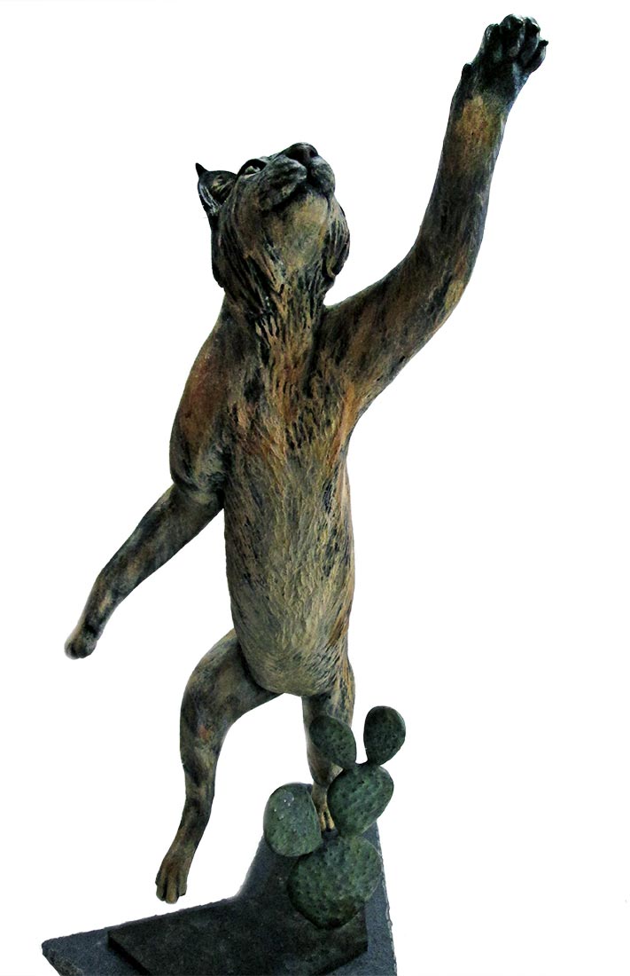 Bronze Bobcat life-size sculpture by noted bronze artist Ed Swena