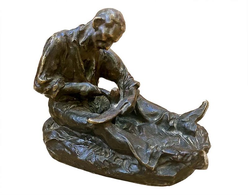 This highly collectible bronze sculpture The Scythe Repairer by noted French sculptor Aime-Jules Dalou