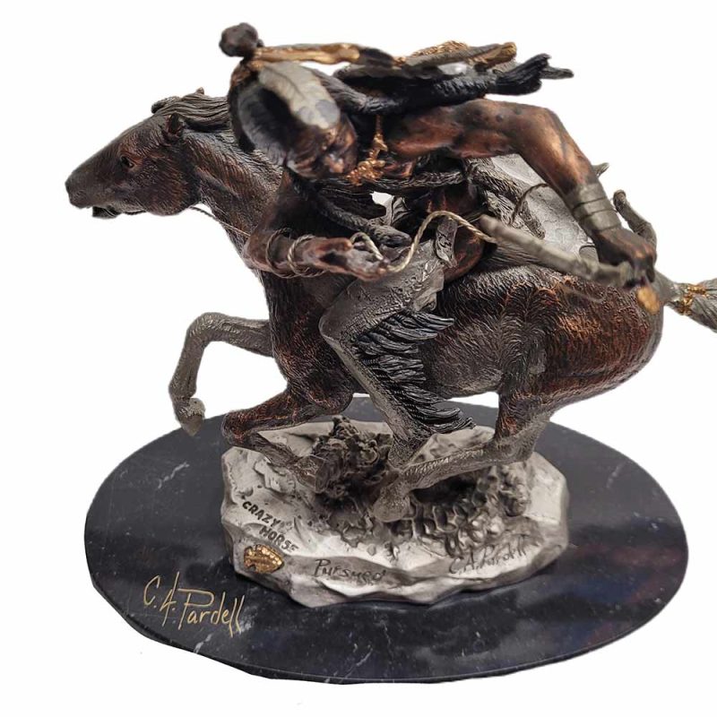 C. A. Pardell mixed-media sculpture of Crazy Horse titled Pursued