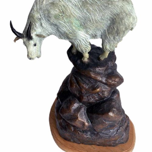 Mountain Goat a limited edition bronze Mountain Goat sculpture by noted wildlife sculptor-artist R. Rousu