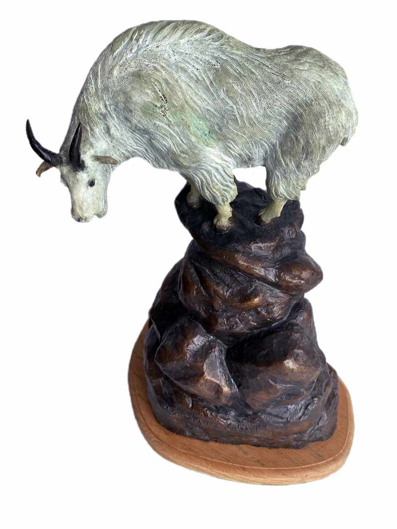 Mountain Goat a limited edition bronze Mountain Goat sculpture by noted wildlife sculptor-artist R. Rousu