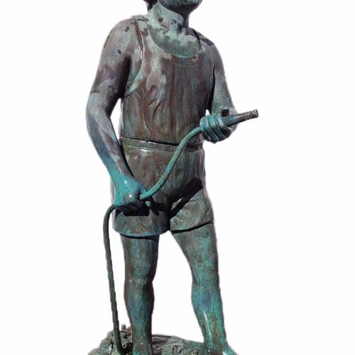 A growing Boy holding a water hose by Elite by Henri like he is watering the the garden in bronze at an attractive price.