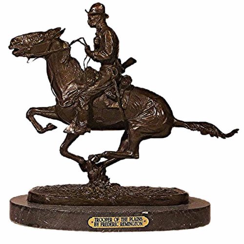 A nicely done Frederic Remington (restrike) bronze horse and Rider sculpture titled Trooper of the Plains