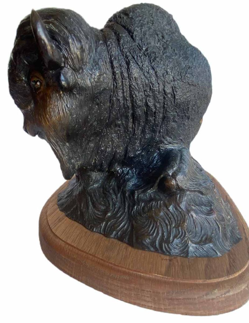 Bison Lazing on the Ground - Limited edition, bronze Bison sculpture by noted sculptor-artist R. Rousu