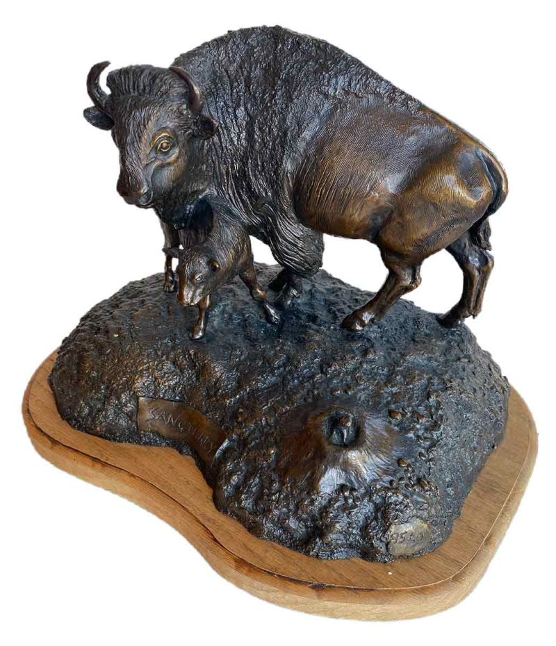 Sanctuary a Limited edition, bronze Bison Mother & Child sculpture by noted sculptor-artist R. Rousu
