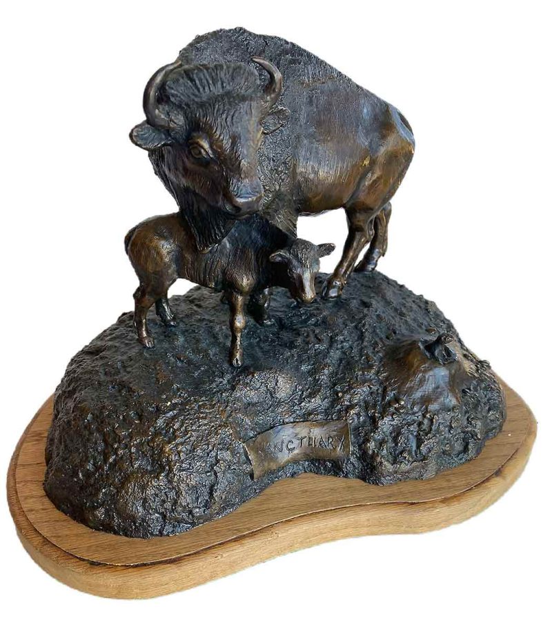 Sanctuary a Limited edition, bronze Bison Mother & Child sculpture by noted sculptor-artist R. Rousu