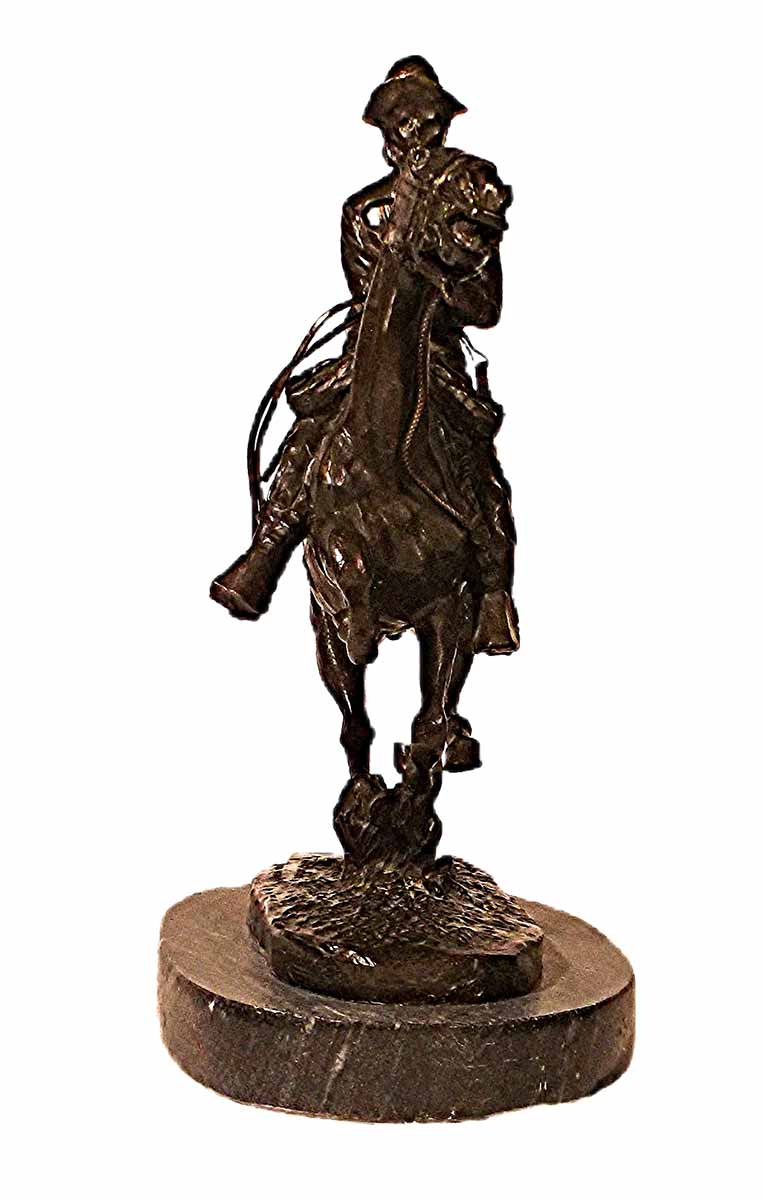 The Trooper Thanatopsis or the meaning of death created in a bronze restrike sculpture inspired by Frederic Remington