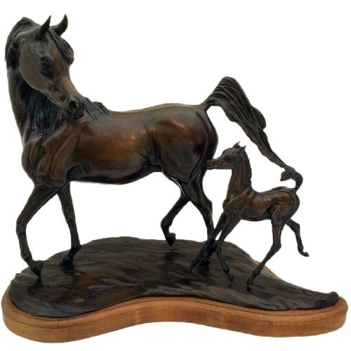 An Arabian Mare and Foal in bronze titled My Delight created by noted Equine artist Robert Larum
