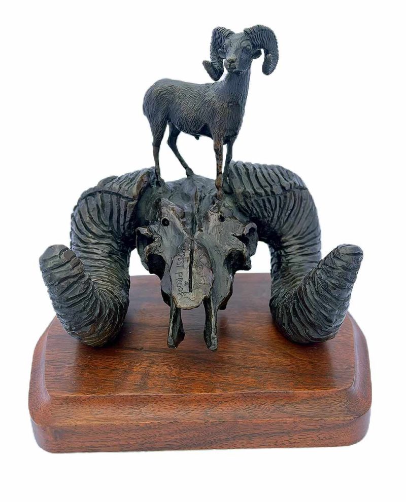 bronze sculpture titled Ram on Ram by noted sculptor-artist Ron Herron