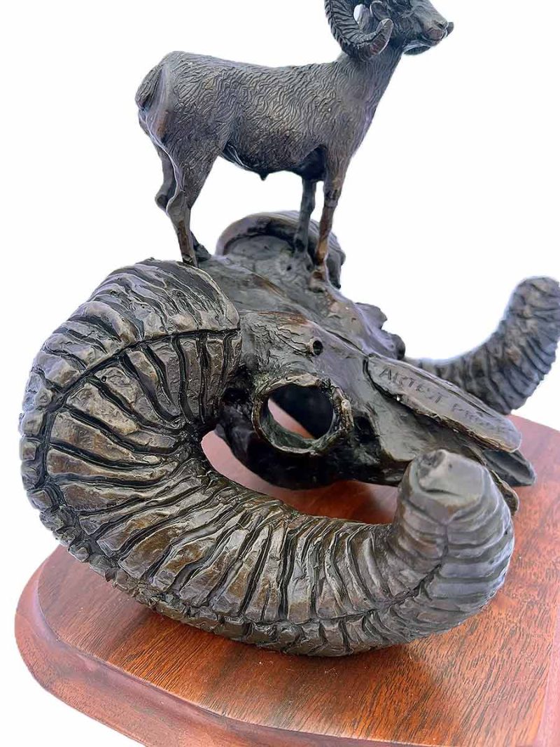 bronze sculpture titled Ram on Ram by noted sculptor-artist Ron Herron