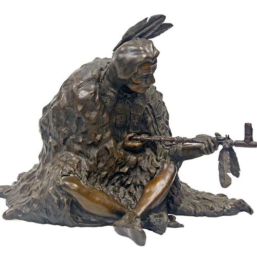 The Offering a limited edition bronze Native American offering a peace pipe tro an American Settler by W. Cie Conway