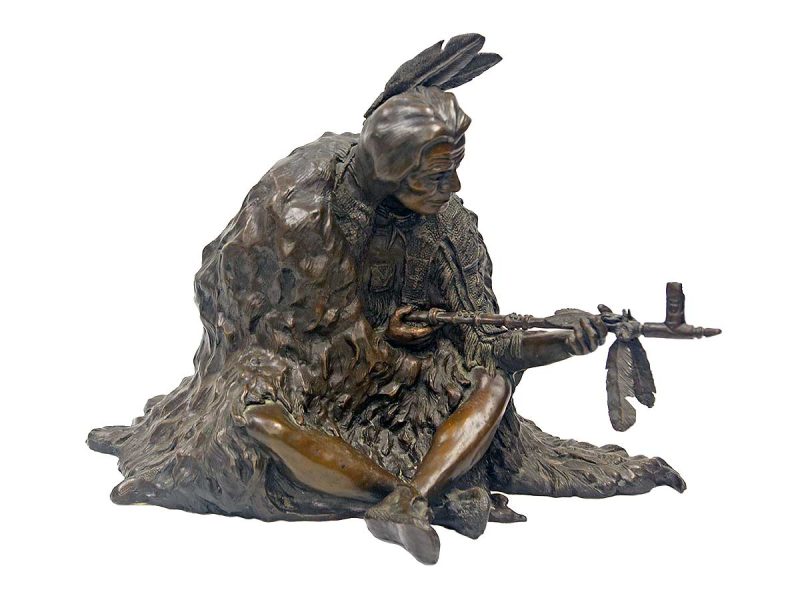 The Offering a limited edition bronze Native American offering a peace pipe tro an American Settler by W. Cie Conway
