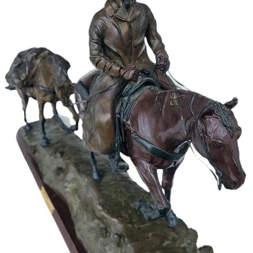 Topping Out an early and very rare limited edition bronze pack horse sculpture by noted sculptor-artist Bob Parks