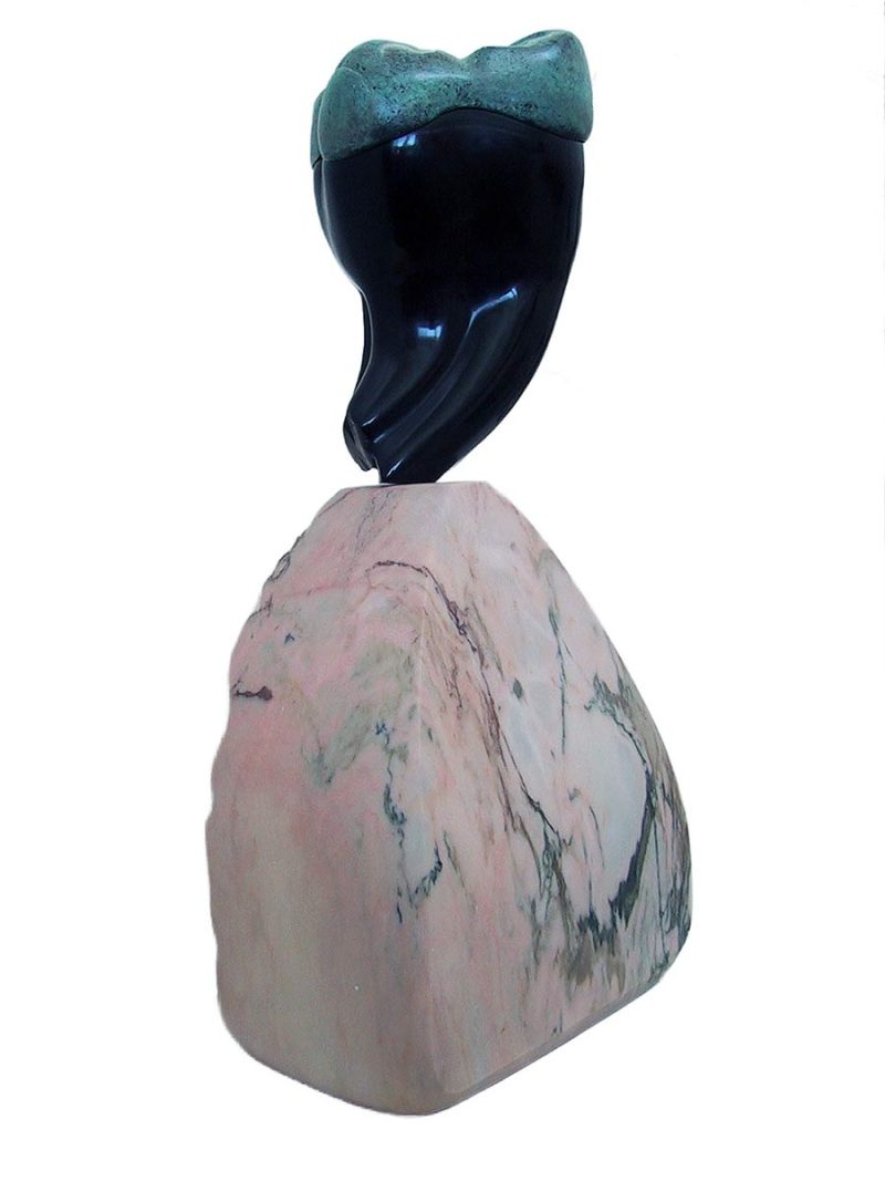 Carved stone sculpture of Marble Dent en Noir by Stone sculptor Joanne Duby