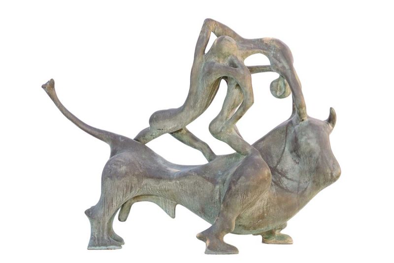 Colin Webster-Watson created in bronze the limited edition titled The Cretan Bull Dancers. This iconic, larger than life-size contemporary sculptural interpreation of the Cretan Bull Dancers of the Minoan civilization (Bronze Age).