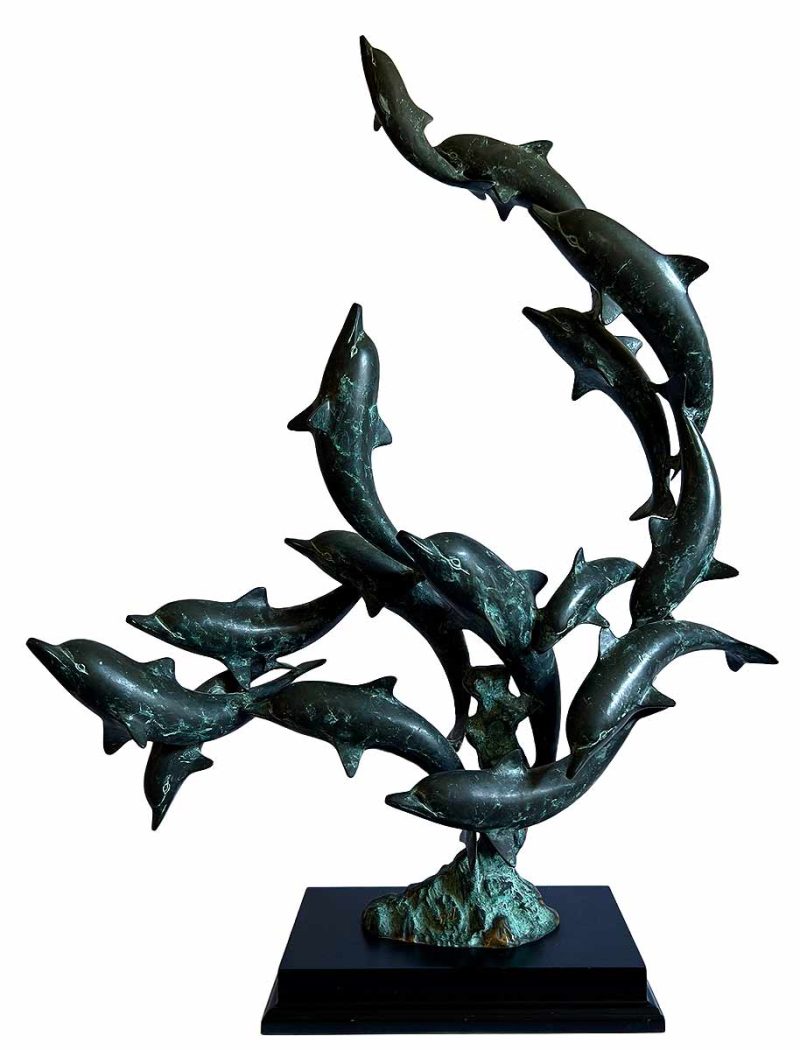 SPI San Pacific International "15 Dolphin's Rising" (ttb) title a limited edition bronze sculpture of a Pod of Dolphins available for acquisition at SculptureCollector.com