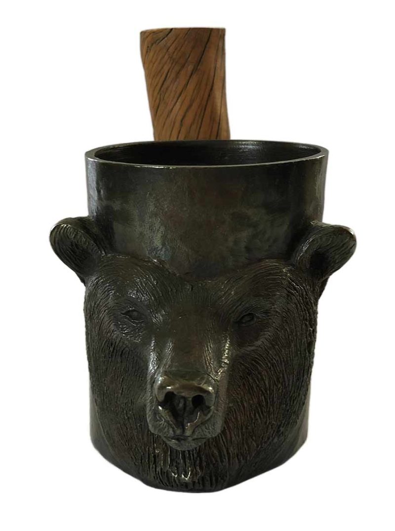 A limited edition Bronze Bear Mug by noted wildlife sculptor artist Carl Wagner