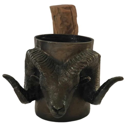 A limited edition bronze Bighorn Ram Mug by noted wildlife sculptor artist Carl Wagner