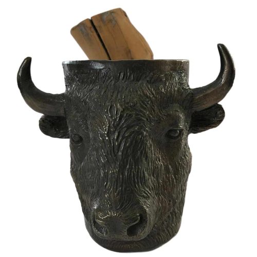 A limited edition bronze Buffalo Mug by noted wildlife sculptor artist Carl Wagner