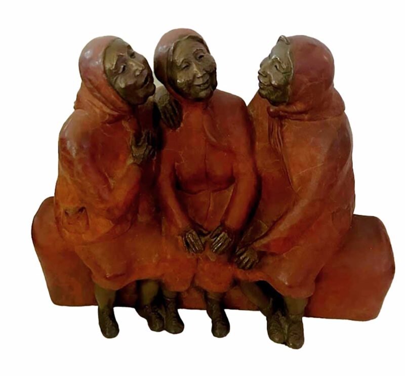 A rare and unique bronze sculpture by the noted sculptor-artist Sally Kimp titled "Rumor Bench". No.1 of an edition of 30. A chance to own a sought after sculpture by Sally Kimp.