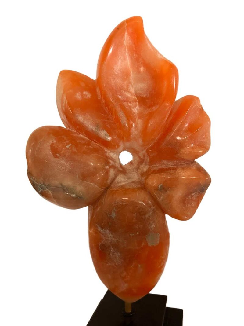 Rare Alabaster Sculpture titled Flower by Renowned Sculptor Sherrill Stone** This stunning piece, crafted from rare orange alabaster sourced from a now-closed mine in the Rocky Mountains of Colorado, is a true collector's item. Sherrill Stone, known for her monumental outdoor sculptures, rarely creates pieces suited for indoor display, making this a unique opportunity to own one of her works for your home.