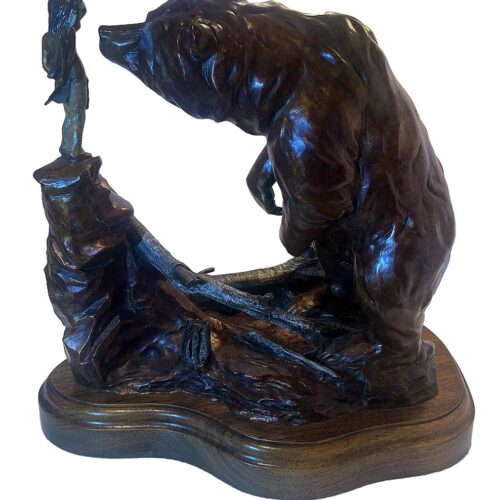 The sculpture Repentance by the late Walt Horton depicts a poignant moment between a young Native American boy and a massive grizzly bear. In this scene, the boy is shown expressing remorse, apologizing to the bear for having wounded him in the hindquarters with an arrow. This rare Limited Edition sculpture by Walt Horton is now available through SculptureCollector.com. where creative and collectible sculpture is bought and sold in a secure and private manner the world over.