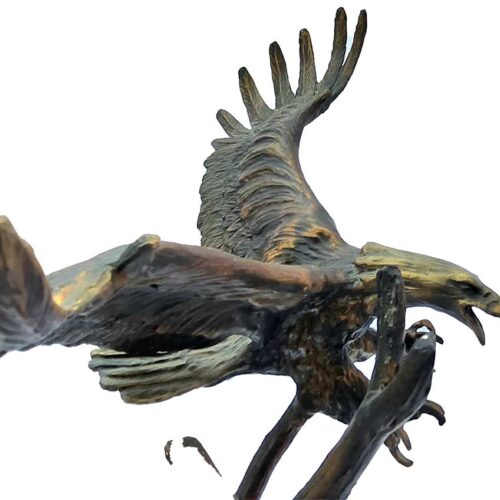 A nicely done bronze eagle sculpture titled Free Flight by the noted wildlife sculptor-artist Carl Wagner.This seldom available sculpture is now for sale from SculptureCollector.com where unique and highly collectible sculptures are purchased the world over in a secure and private manner.