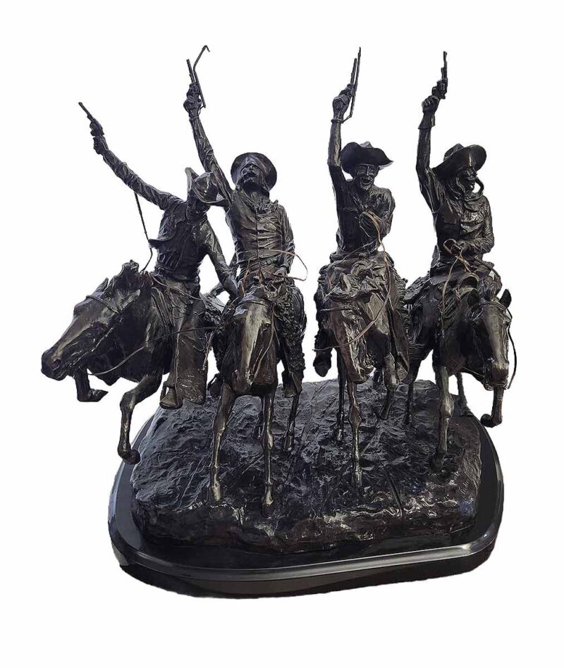 A bronze western sculpture of cowboys titled Coming Through The Rye by Frederic Remington (A nice restrike)