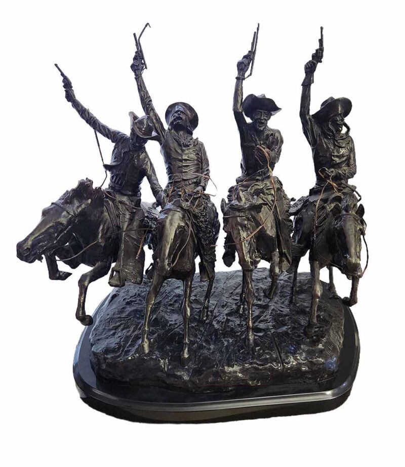 A bronze western sculpture of cowboys titled Coming Through The Rye by Frederic Remington (A nice restrike)