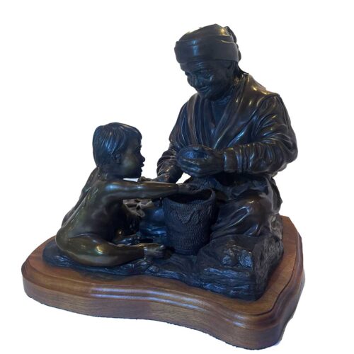 Circle of Wisdom a limited edition bronze sculpture of a Grandmother with Grandson who is sittng on a water basket. was purchased by us on 8-14-98 Number 8 of 75. This bronze sculpture is by noted sculptor-artist Jim Demetro. This wonderful bronze sculpture Circle of Wisdom is available now through SculptureCollector.com from the original owner.