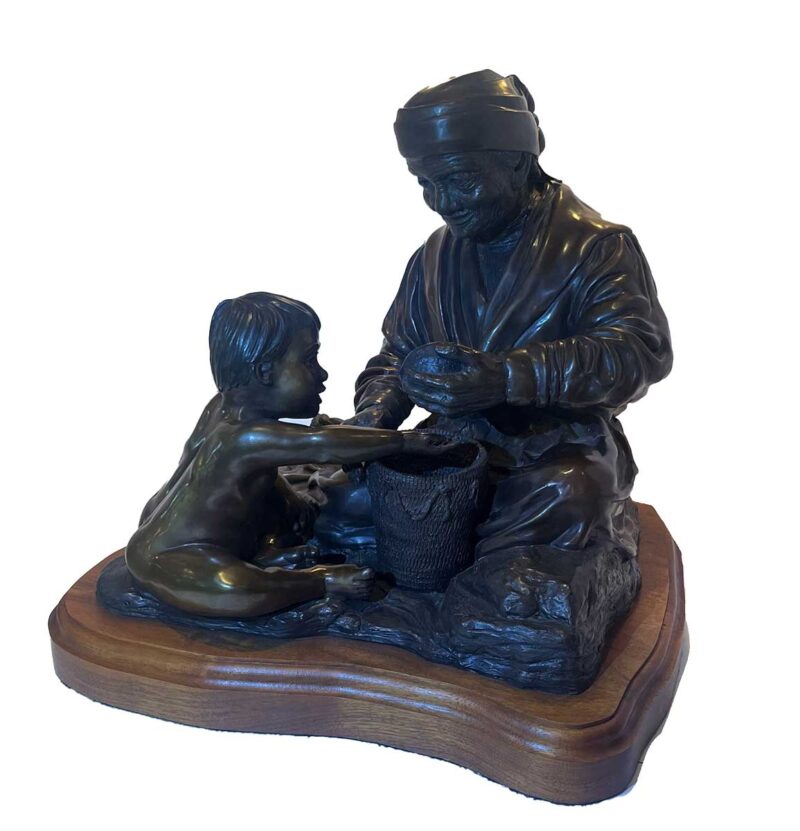 Circle of Wisdom a limited edition bronze sculpture of a Grandmother with Grandson who is sittng on a water basket. was purchased by us on 8-14-98 Number 8 of 75. This bronze sculpture is by noted sculptor-artist Jim Demetro. This wonderful bronze sculpture Circle of Wisdom is available now through SculptureCollector.com from the original owner.