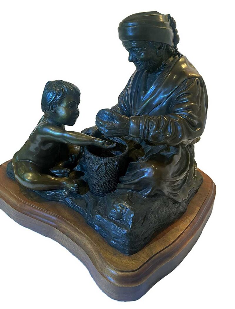 Circle of Wisdom a limited edition bronze sculpture of a Grandmother with Grandson who is sittng on a water basket. was purchased by us on 8-14-98 Number 8 of 75. This bronze sculpture is by noted sculptor-artist Jim Demetro. This wonderful bronze sculpture Circle of Wisdom is available now through SculptureCollector.com from the original owner.