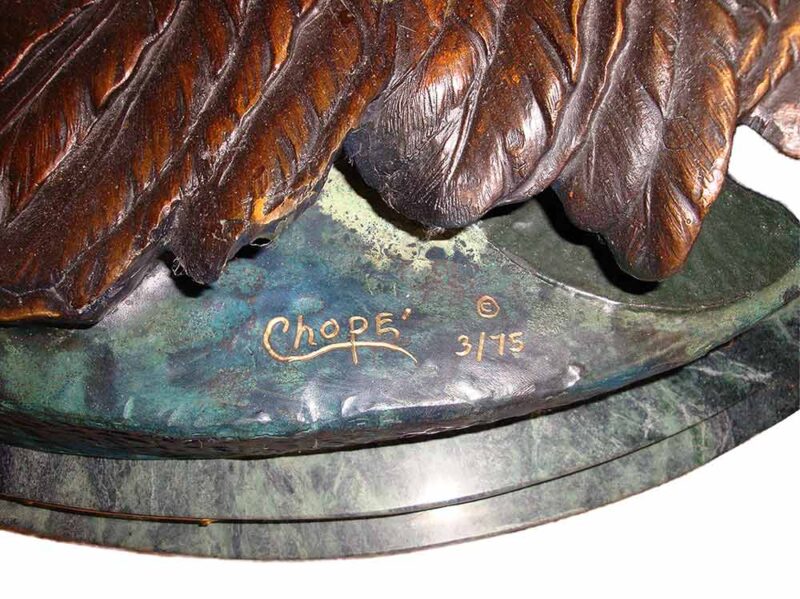 A nicely created bronze Eagle sculpture titled Survival II by noted Sculptor-Artist of Eagles Ed Chope. Available now on SculptureCollector.com a great place to purchase creative and unqiue sculpture for over 30 years globally.