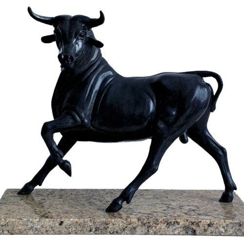 "Bravo" a bull sculpture with a dark patina by the noted Sculptor-Artist Robert Larum. Available now from SculptureCollector.com where unique and creative sculpture is purchased in a secure and private manner globally.