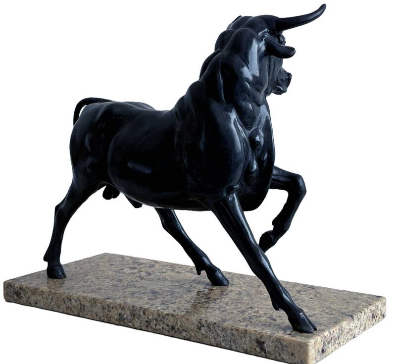 "Bravo" a bull sculpture with a dark patina by the noted Sculptor-Artist Robert Larum. Available now from SculptureCollector.com where unique and creative sculpture is purchased in a secure and private manner globally.