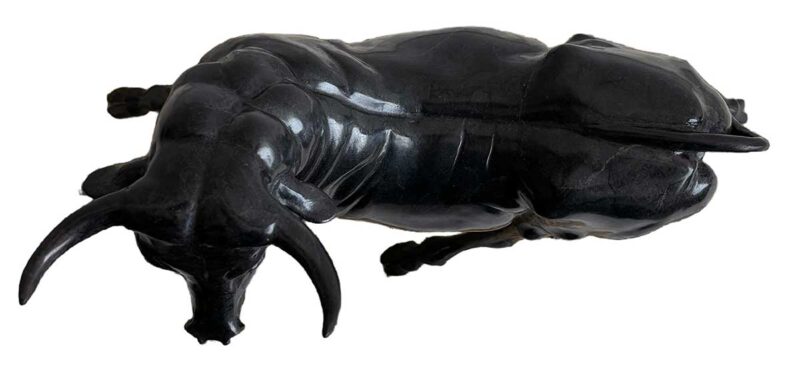 "Bravo" a bull sculpture with a dark patina by the noted Sculptor-Artist Robert Larum. Available now from SculptureCollector.com where unique and creative sculpture is purchased in a secure and private manner globally.