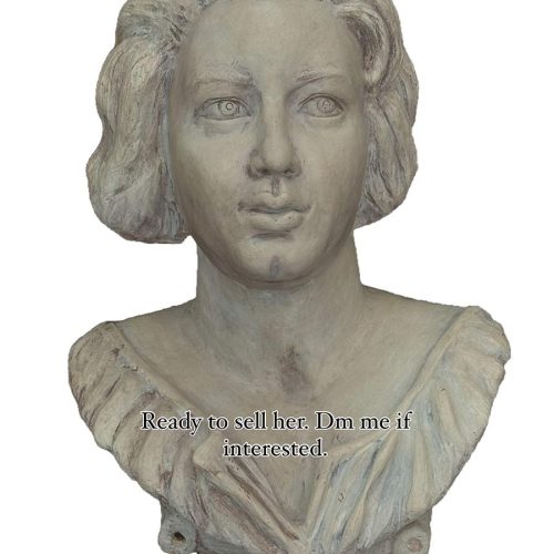 Dana McCullough, this is her artist rendition of "Costanza" capturing her wide eyed innocence and full lips and messy hair in Terracotta. Available now from SculptureCollector.com in a secure and private manner the world over.