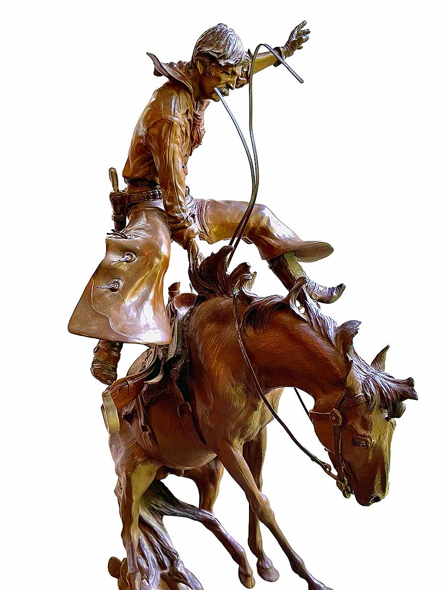 "Prickly Pears for Supper" a limited Edition bronze sculpture of a bucking bronco horse and cowboy rider by noted sculptor Elie Hazak. Prickly Pears for Supper is now available through SculptureCollector.com