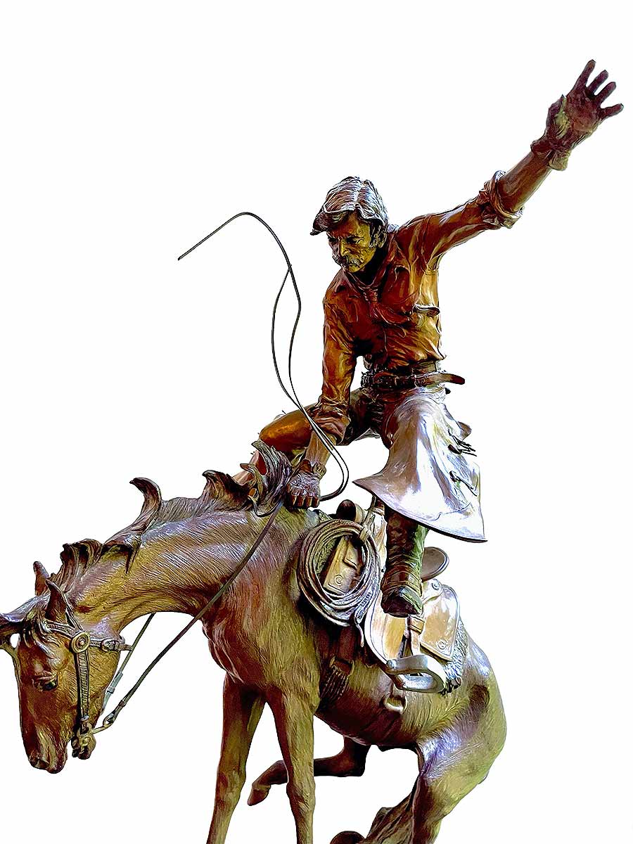 "Prickly Pears for Supper" a limited Edition bronze sculpture of a bucking bronco horse and cowboy rider by noted sculptor Elie Hazak. Prickly Pears for Supper is now available through SculptureCollector.com